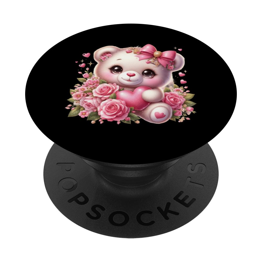 funny amazing valentine bear with heart PopSockets Swappable PopGrip