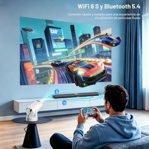 [2026 Upgraded & Integrated App] Salange Mini Projector 4K 1080P Support, Android 14 Smart Projector, Beamer Handy Small for Outdoor, 5W Bass Speaker, WiFi6 Bluetooth 5.4