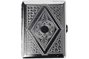 KASEBI Retro Cigarette Case Victorian Style Metal Holder for Regular, King and 100's Size Credit Card Holder Pocket, Large with Diamon Pattern RFID Protective Security Wallet (Dia-L100, Silver)