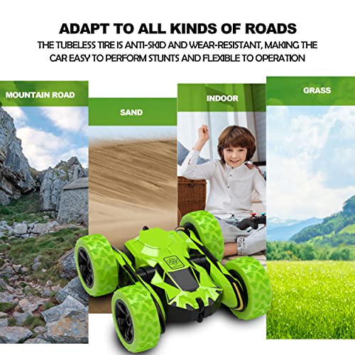 Remote Control Car, AEROQUEST RC Cars Stunt Car Toy, 4WD 2.4Ghz Double Sided 360° Rotating RC Car with Headlights, Kids Xmas Gift Toy Cars for Boys/Girls Ages 6+ (Green)
