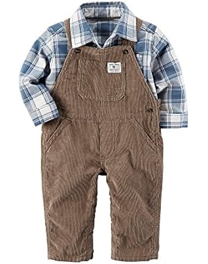 Baby Boys' 2 Piece Corduroy Overalls And Plaid Shirt Set