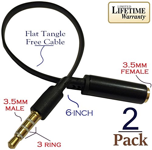 Josi Minea x 2 Pcs 3.5mm Headphone Extender Adapter Flat Tangle Free Cable with Gold Plated 3 Ring Jack for Apple iPhone / iPad, Samsung Galaxy Note & Phones and most Smartphones & Tablets [ 2 Pack ] - Thumbnail 4