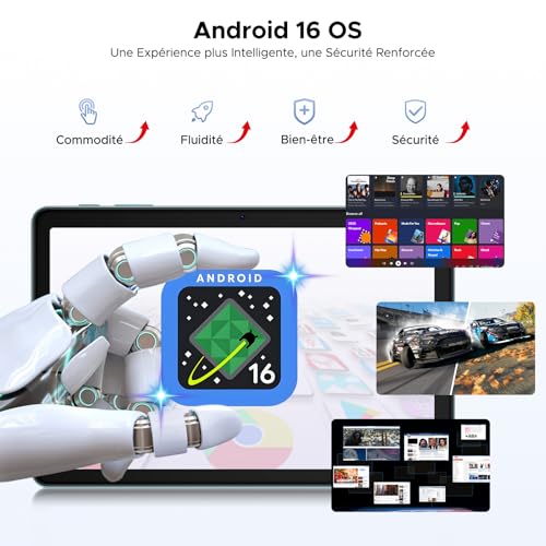 P10 Tablets Android, Tablet 10 Pulgadas, 90Hz Display, 7000mAh Tablet Android 16 con Gemini AI, 48GB RAM+128GB ROM, T310 CPU, 8MP+5MP, Widevine L1, Bluetooth 5.0, Face ID, Tablet con Teclado, Azul