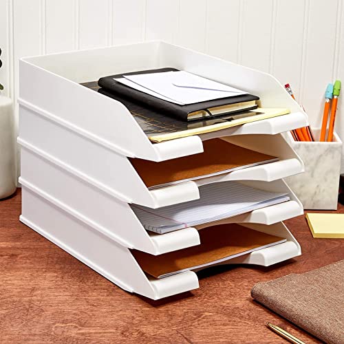 4 Pieces Stackable Letter Size Paper Trays for Classroom, White