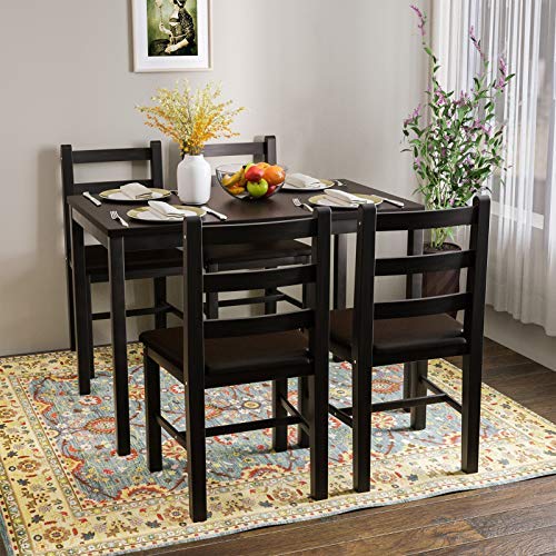 Mecor 5Piece Wood Kitchen Dining Table Set, Pine Wood Table w/ 4 PU
