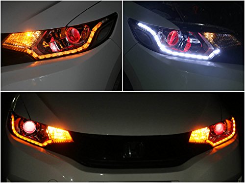 iJDMTOY (2) White/Amber Switchback LED Strip Lighting For Headlight Retrofit w/ Sequential Turn Signal Feature