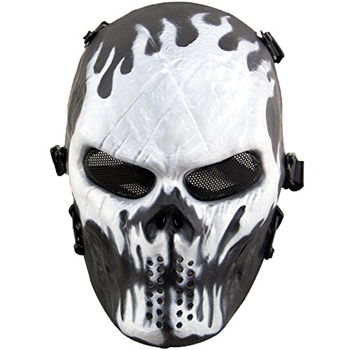 Creation Core Skull Skeletion Mask Outdoor Tactical Airsoft CS BB Gun Paintball Full face Protective mask Halloween/Party/Movie Props (Chost Fire)