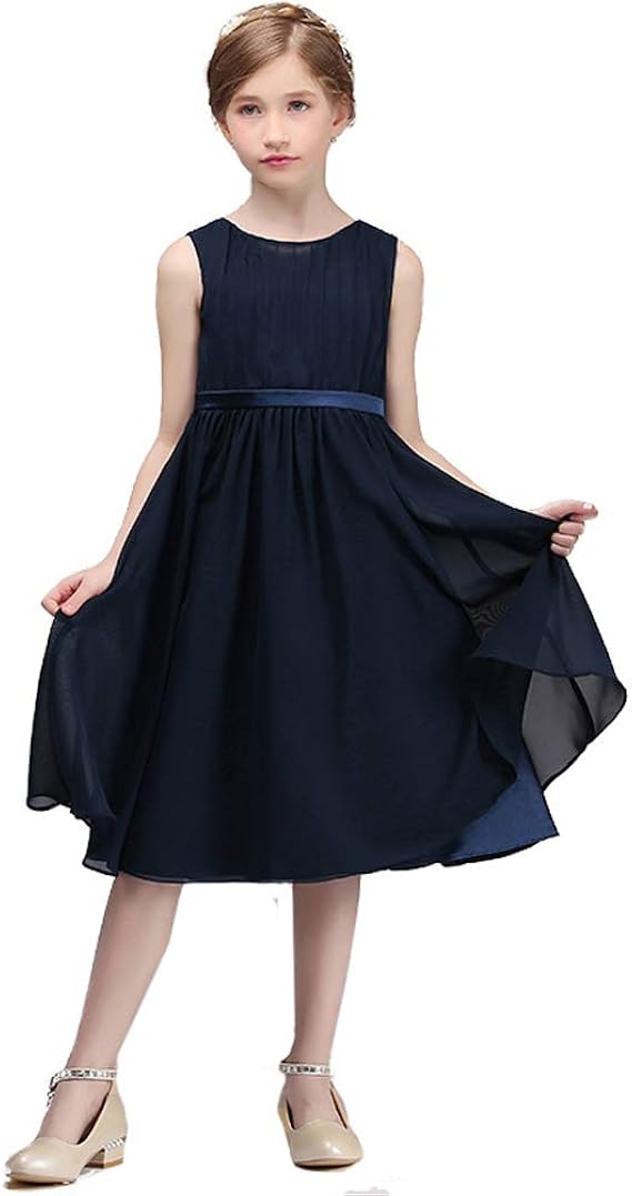 Amazon ロモハナガ キッズ ドレス パーティー 子供 ドレス ピアノ発表会 ロングミディアム丈 プリーツ 子どもドレス 女の子 上品 女の子 紺色 シフォンワンピース 演奏会 フォーマル キッズ ファスナー フラワーガール 花嫁付き添い ワンピース チュニック 通販
