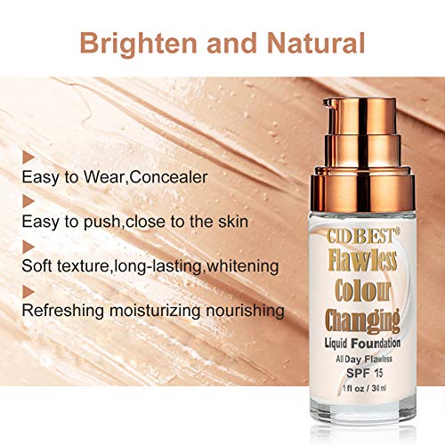Flawless Finish Foundation, Foundation Cream, Finish Foundation-Colour Changing, Makeup Base Nude Face Moisturizing Liquid Cover, Suitable for ALL Skin Types, SPF15