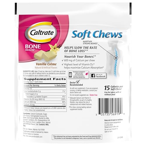 CALTRATE SOFT CHEWS 600 PLUS D3 CALCIUM VITAMIN D SUPPLEMENT, VANILLA CREME – 60 COUNT