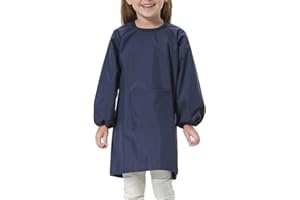 EVGVAT Kids Art Smock Long Sleeve with Pocket Child Chef Bib Apron for Kitchen Cooking Painting