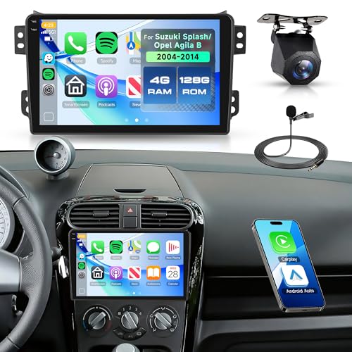 Rimoody 4G+128G Android Car Radio for Suzuki Splash Ritz/Opel Agila 2004-2014 9 Inch Screen In-Cell Carplay Wireless Android Car Mirror Link GPS Ships WiFi FM/RDS/EQ BT Steering Wheel Controls
