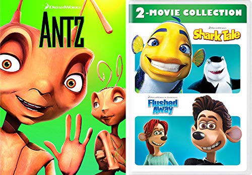 Small Worker Ant Named Z Cartoon Movie Set Antz + Shark Tale & Flushed Away Nick Parks DVD Dreamworks Animated Family Fun Set