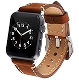 AutumnFall Luxury Leather Wristband with Metal Clasp and Adapters for Apple Watch Series 1, Series 2 38mm (Brown)