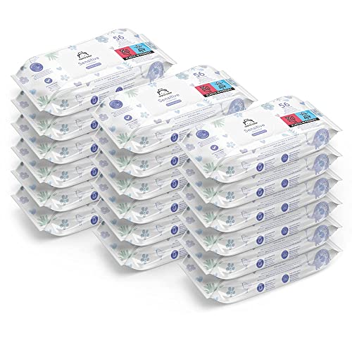Marque Amazon - Mama Bear Lingettes Pour bébé Sensibles, Sans parfum, 1008 Unité, 18 Lot de 56 lingette
