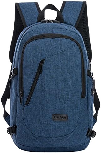 Multipurpose Laptop Backpack for adults and teenager - Student, Traveller and Business people with antitheft, waterproof polyester and USB Charging Port. Lightweight, Cheap but Fancy, Unisex. (Blue)