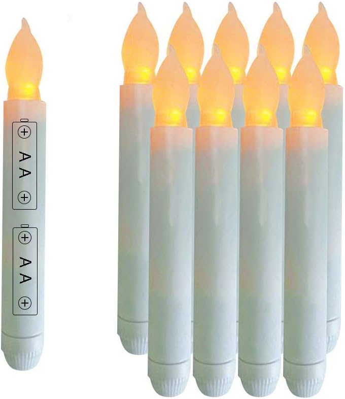 Youngerbaby Set of 12 Yellow Mini Battery Operated LED Taper Candles, Flameless Taper Candles