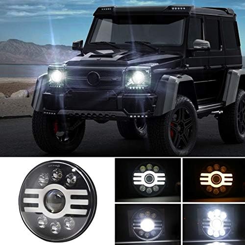 SKdey High Quality 7 Inch H4 DC 9V-30V 6000LM 6000K/3000K 55W IP67 6LED Lamp Beads Car Round Shape LED Headlight Lamps For Jeep Wrangler, With Angel Eye