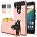 Nexus 5X Case, AnoKe [Credit Card Slots Holder][Not Wallet] Hard silicone Rubber Hybrid Armor Shockproof Protective Holster Cover Case for Google Nexus 5X - KLS Rose Gold