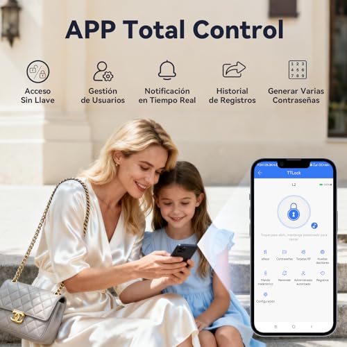 LOKOOY Cerradura Inteligente Q6 WIFI, Alarma Anti-forzamiento, SIN NECESIDAD DE PUERTA DE ENLACE, 6 Métodos de Apertura, TTLOCK WIFI App/App Bluetooth/Huella Digital/Tarjeta IC/Contraseña/Llave Física