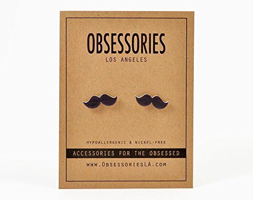 Handmade Black Mustache Stud Earrings