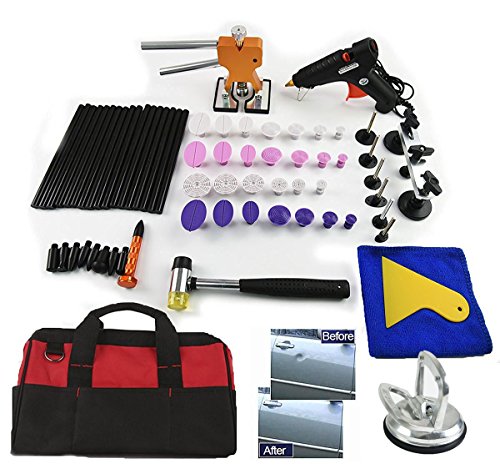 Click Here to See More Images Furuix 69 pcs PDR Kit Paintless Dent Removal Tool Hail Damage Dent Repair Tool with Glue Sticks Glue Pulling Tabs Tap Down Hammer Dent Lifter with Aluminium Suction Cup Dent Puller