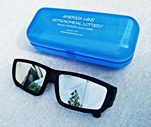 SOLAR ECLIPSE GLASSES PLASTIC FRAME ECLIPSE SUNGLASSES SHADES ECLIPSE VIEWER SAFETY EYE PROTECTION BLACK POLYMER LENS Plus PROTECTIVE CARRYING HARD CASE. TOTAL SOLAR ECLIPSE 2017 (Pouch)