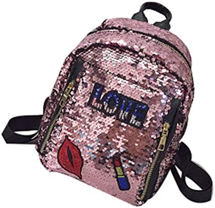 Glitter Sequin Backpack for Girls Reversible Magic School Bag Bookbag Shiny Leather Travel Daypack Pink