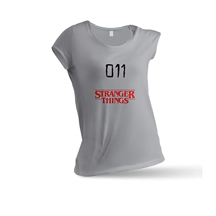 JEMASHOP T Shirt Woman Grey Stranger Things. 011. Eleven. Logo (XS-XXL)
