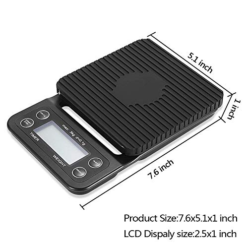 YYGJ Coffee Scale with Timer,Digital Kitchen Food Scale for Cooking Baking Electronic Weighing 6.6lb/3kg 1g Precision Sensors Black Batteries Included