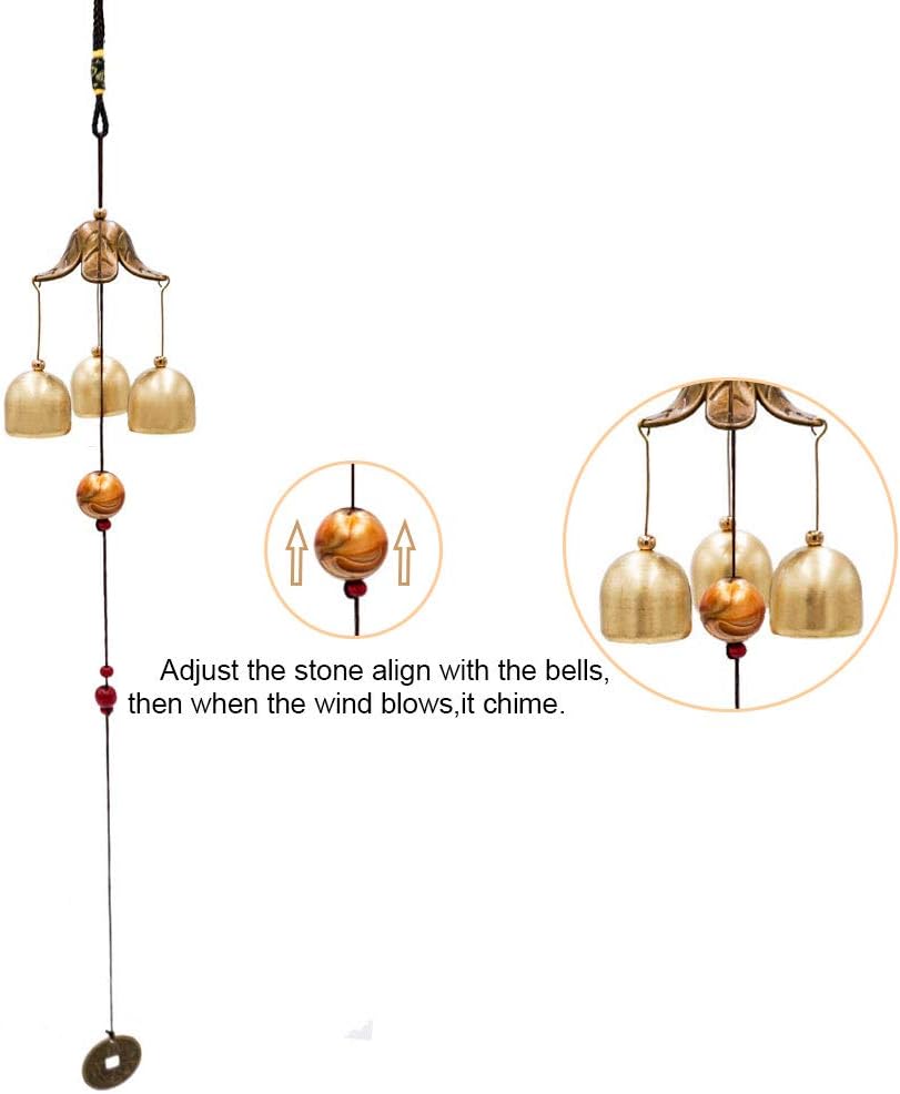 Banfeng 3 Bells Lucky Wind Chimes Feng Shui Wind Bell for Good Luck Home Garden Hanging Decoration Gift : Garden & Outdoor