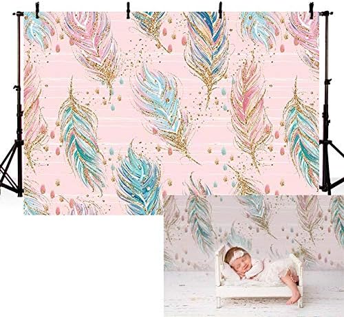COMOPHOTO Bohemia Dreamcatcher Photography Background 7x5ft Polyester Pink Feather Newborn Photo Studio Backdrop for Pictures Baby Girl Birthday Party Background Decorations