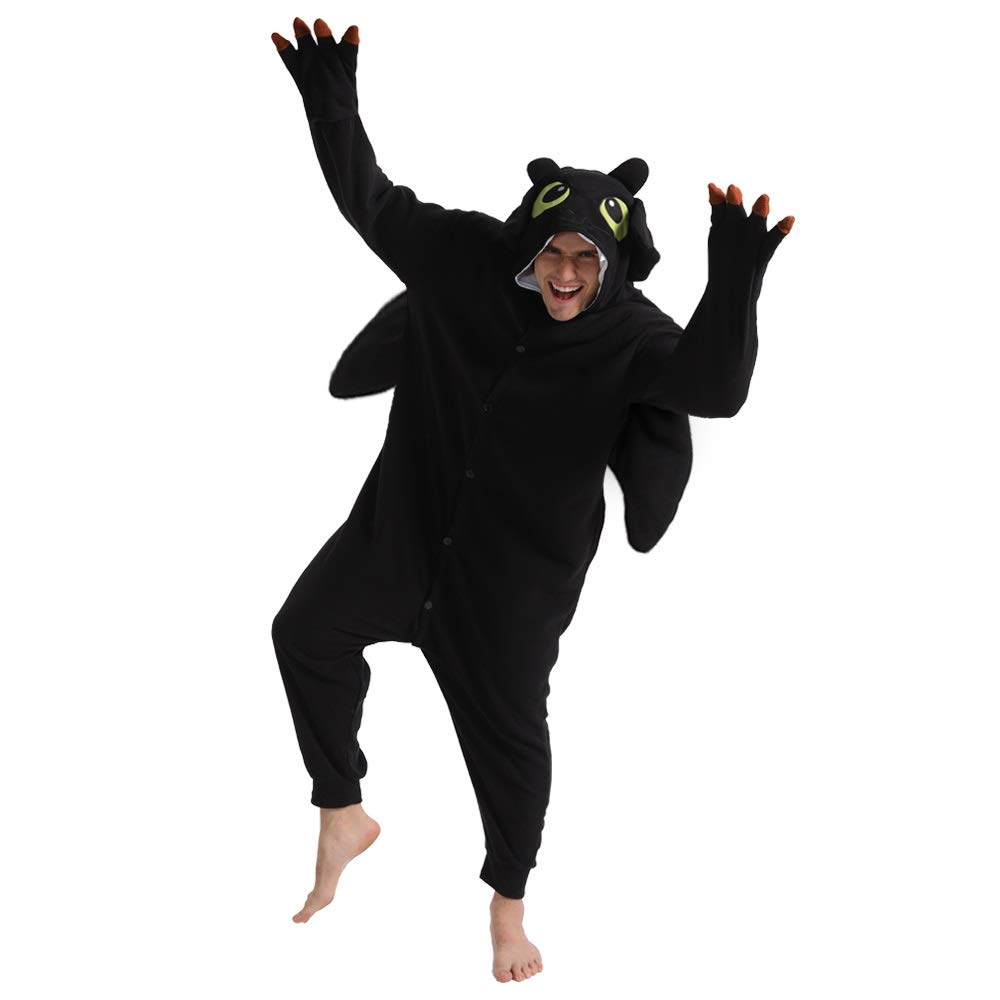 Photo 1 of dressfan Animal Black Dragon Onesie Cosplay Costume Christmas Halloween Pajamas for Unisex Adults Teens Girls Boys