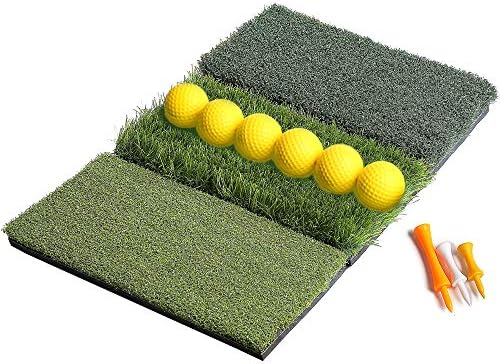 KJ-KayJI Golf Hitting Mat,3 in 1 Collapsible Turf Grass Chipping Mat with 3 Plastic Golf Tees,Launch Pad for Backyard, Practice Putting Green Training Aids, Indoor | Outdoor