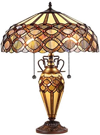 Chloe Tiffany Style Victorian Design 2 + 1-light Dark Bronze Table Lamp