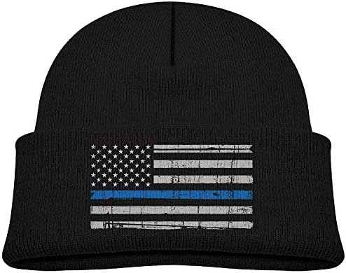 Hinanqugu Baby American Thin Blue Line Flag Unisex Winter Warm Knit Hat Cute Soft Stretch Lined Beanie Cap Black