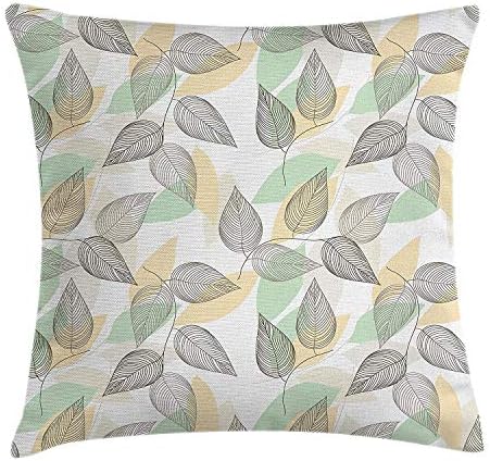 KIYINY Leaf Throw Pillow Cushion Cover, Tree Branches with Leaves Stripes and Lines Creative Stylized Illustrations, Decorative Square Accent Pillow Case,Brown Green Yellow 20x20 inches