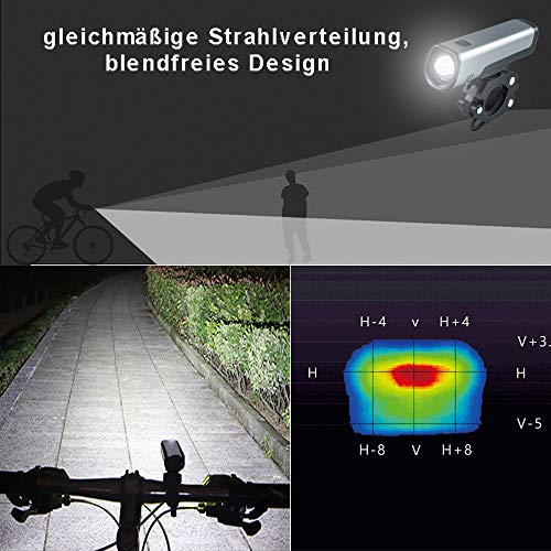 [- LIFEBEE LED Fahrradlicht Set, StVZO Zugelassen USB Wiederaufladbare Fahrradbeleuchtung fahrradli