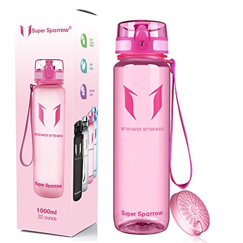 Super Sparrow Sports Water Bottle Non-Toxic BPA Free & Eco-Friendly Tritan Co-Polyester Plastic - Fast Water Flow, Flip Top, Opens with 1-Click (Bright-Pink, 750ml-25oz)