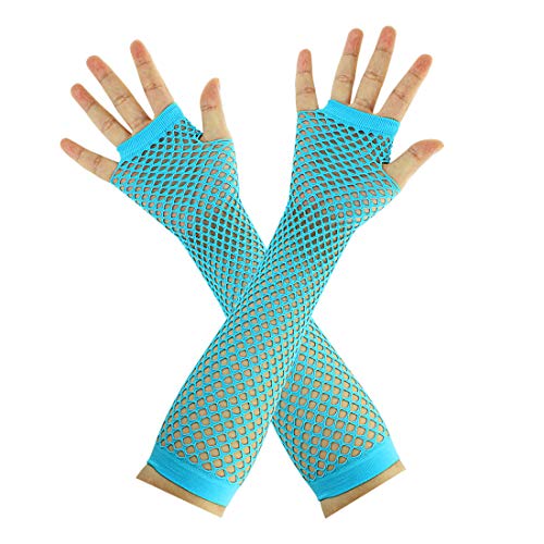 JINSEY Women's 80s Outfit accessories Leg Warmers Gloves For 1980s Theme Party Supplies-Neon Blue