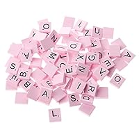 Susada Wooden Scrabble Tiles, 100Pcs Wooden Colorful Scrabble Tiles Mix Letters Varnished Alphabet Scrabbles-Pink