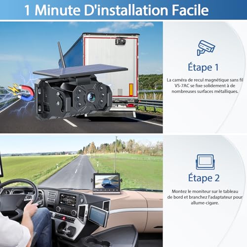 VASTEND Solar Wireless Backup Camera, 10000 mAh Rechargeable Battery Magnetic Camera with 7 Inch Monitor, 170° Wide Angle, DIY Installation, for Trucks, Campers, Caravans