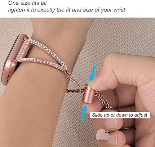 hooroor Bling Bands Compatible with Apple Watch Band 38mm 40mm 42mm 44mm iWatch Series 5/4/3/2/1, Women Dressy Metal Jewelry Bracelet Cuff Bangle Wristband Strap Stainless Steel (Rose Gold,38mm 40mm)