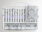 7 Pieces Set Grey Purple Floral Baby Crib Nursery Bedding Set With Bumper (purple)