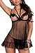 Singlelady Womens Sexy Sheer Mesh Open Cup Babydoll Sleepwear Lingerie Set(FBA)