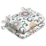 Pillow Perfect Outdoor Pom Pom Play Peachtini Rounded Corners Seat Cushion, Set of 2