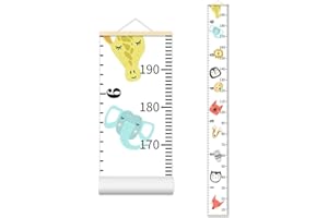 Nustila Cute Animals Growth Chart for Kids Baby Height Chart Ruler Removable Canvas Wooden Frame Hanging Wall Rulers Measurement Charts for Toddler Room Nursery Decor - 79"X7.9" with Beige Wood