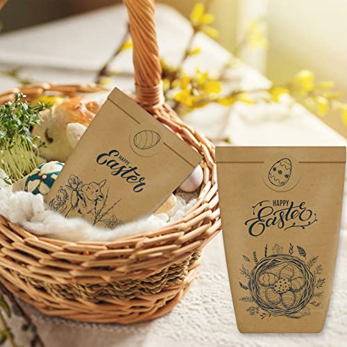 12 Bedruckte Tüten zu Ostern mit Hasen, Ostereiern und Frohe Ostern, Blumen und Küken - ideale Geschenkidee oder Oster Dekoration mit Holzklammern, DIY Osternest zum Basteln und Verschenken