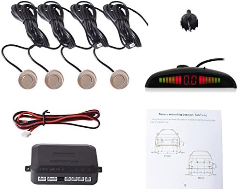 Car Auto Vehicle Visual Backup Radar System Kit with 4 Parking Sensors + Distance Info Video Output + Sound Warning (Champagne/Golden Color)