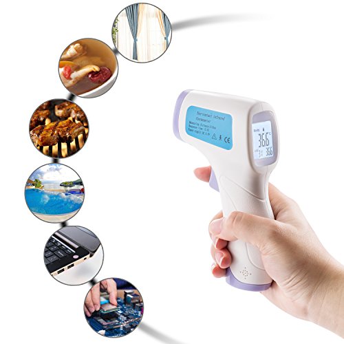 Digital Infrared Thermometer,iBazal IR Laser Thermometer, Electronic Forehead and Ear Temperature Gun for Baby, Adult, Pet, Food, Multi-Function/Non-Contact/Instant Reader(Battery Included)